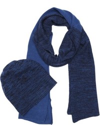 Portolano Happy Blue And Navy Knit Hat And Scarf Set