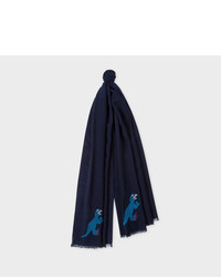 Paul Smith Navy Embroidered Dino Wool Scarf