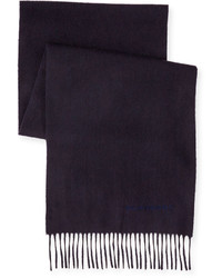 Burberry Solid Logo Embroidery Cashmere Scarf Navy