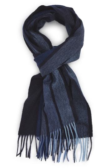 Navy/Oatmeal, Mens Textured Stripe Cashmere Scarf