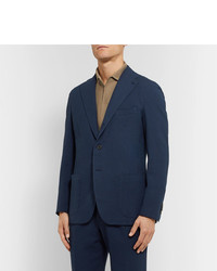 Berg & Berg Navy Dan Ii Slim Fit Unstructured Stretch Cotton Blend Seersucker Suit Jacket