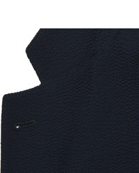 Giorgio Armani Upton Blue Slim Fit Stretch Wool Seersucker Blazer