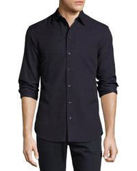 Armani Collezioni Textured Seersucker Sport Shirt Navy Blue