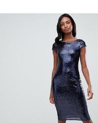 TFNC Tall Sequin Cap Sleeve Midi Dress With Open Back In Navy