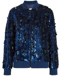 Navy Sequin Bomber Jackets for Women | Women's Fashion | Lookastic.com
