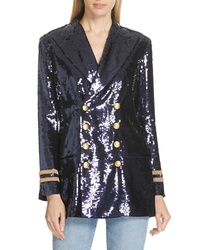 Navy Sequin Double Breasted Blazer