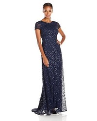 Adrianna Papell Short Sleeve All Over Sequin Gown