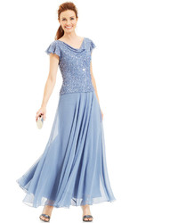 J Kara Flutter Sleeve Embellished Popover Gown