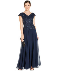 J Kara Flutter Sleeve Embellished Popover Gown
