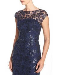 Vera Wang Illusion Sequin Lace Mermaid Gown