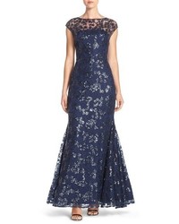 Vera Wang Illusion Sequin Lace Mermaid Gown