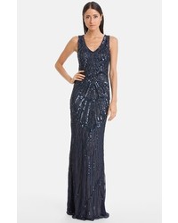JS Collections Sheer Back Sequin Chiffon Gown