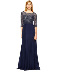 Kay Unger New York Lace Sequin Gown In Navy