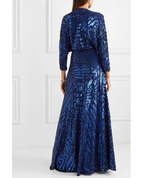 Jenny Packham Lamour Med Sequined Silk Chiffon Wrap Gown