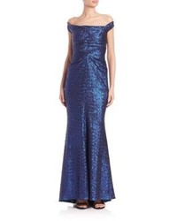 Talbot Runhof Off The Shoulder Sequined Gown