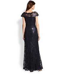 Tadashi Shoji Off The Shoulder Sequined Lace Gown