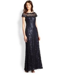Tadashi Shoji Off The Shoulder Sequined Lace Gown