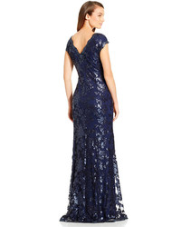 Adrianna Papell Sequin Embellished Cap Sleeve Gown