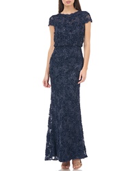 JS Collections Sequin Lace Blouson Gown
