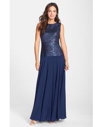 JS Collections Sequin Ribbon Piped Gown