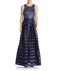 Kay Unger Sequin Stripe A Line Gown