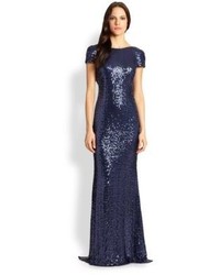 Badgley Mischka Sequined Cowl Back Gown