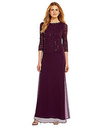 Alex Evenings Sequined Lace Chiffon Gown
