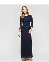 Alex Evenings Sequined Lace Chiffon Gown