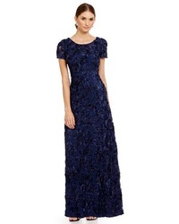Alex Evenings Sequined Lace Rosette Rose Gown