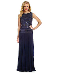 JS Collections Sequined Satin Pipped Chiffon Gown