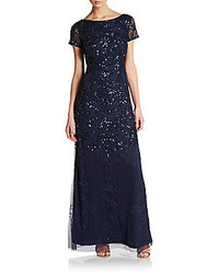 Adrianna Papell Sequined Short Sleeve Gown