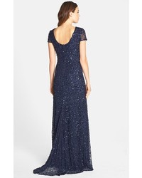 Adrianna Papell Short Sleeve Sequin Mesh Gown