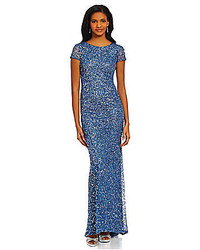 Adrianna Papell Short Sleeve Sequined Long Skirt Gown 147