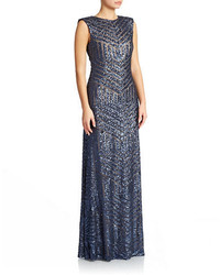 Vera Wang Sleeveless Sequined Embellished Gown