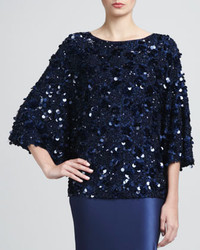 Navy Sequin Long Sleeve Blouse