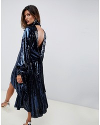 ASOS EDITION Drape Sequin Midi Dress With Open Back