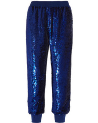 Ashish Sequined Silk Georgette Track Pants Storm Blue