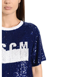 MSGM Logo Sequined Tulle T Shirt