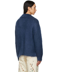 Bode Blue Hand Carded Mohair Cardigan
