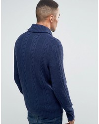 Lyle & Scott Cable Knit Shawl Cardigan Lambswool In Navy