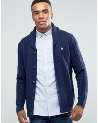 Lyle & Scott Cable Knit Shawl Cardigan Lambswool In Navy