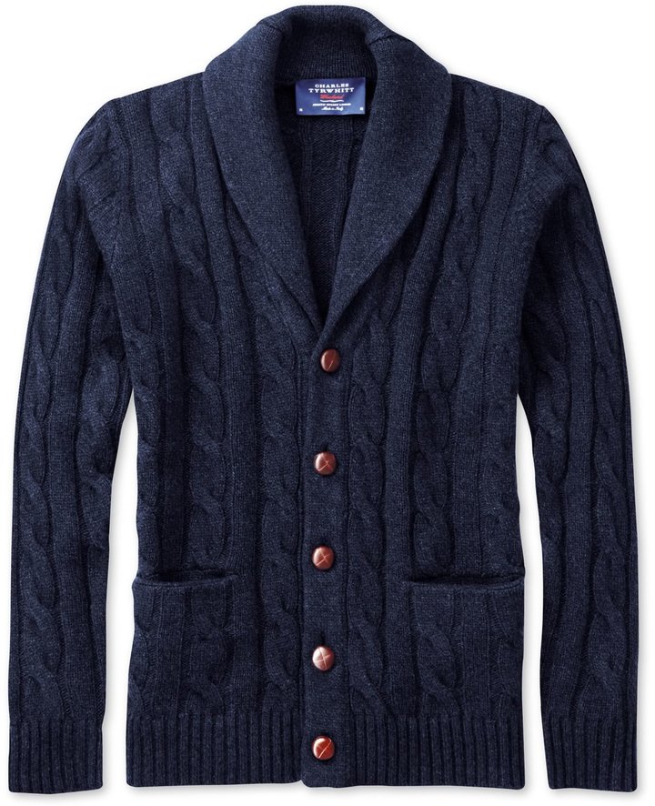 Charles Tyrwhitt Navy Marl Shawl Collar Cable Cardigan, $110 | Charles ...