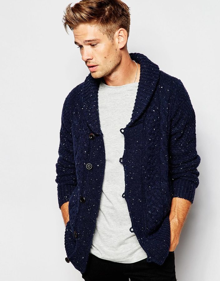 Pepe Jeans Pepe Heritage Shawl Kyron Slim Fit Fleck Cable Knit, $206 | Asos | Lookastic