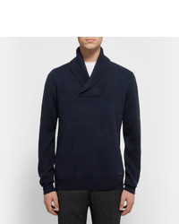 Burberry London Slim Fit Shawl Collar Ribbed Wool Blend Sweater