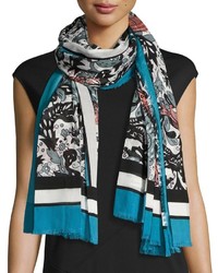 Burberry Beasts Leaves Cotton Shawl Light Blue
