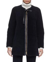 Chloé Chloe Iconic Aviator Zip Front Shearling Coat Navy