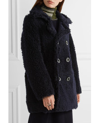 Karl Donoghue Double Breasted Reversible Shearling Coat Midnight Blue