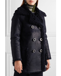 Karl Donoghue Double Breasted Reversible Shearling Coat Midnight Blue