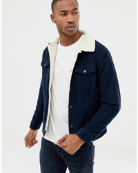 Pull&Bear Borg Lined Cord Jacket In Navy