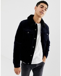 ASOS DESIGN Cord Western Jacket With Borg Lining In Black